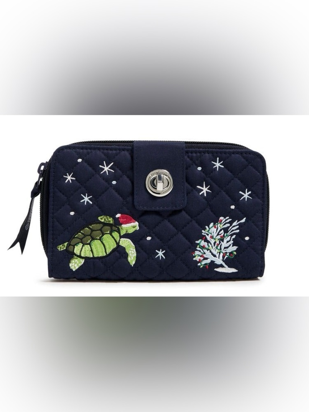 Vera Bradley Christmas turn lock Wallet with Santa Turtle & Tree Embroidery